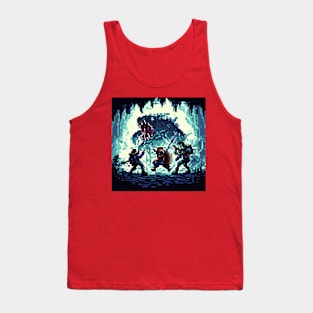 A group of adventurers fighting a monster in a cave pixel art Tank Top